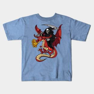 Grim Reaper Riding Dragon Kids T-Shirt